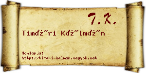 Timári Kálmán névjegykártya